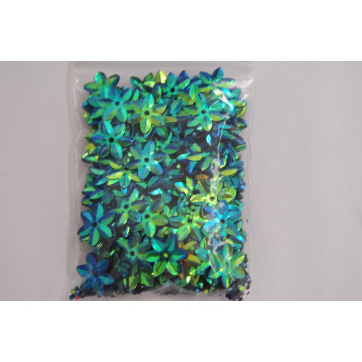 Sequins, blue/green flowers, 10 mm (LO004)